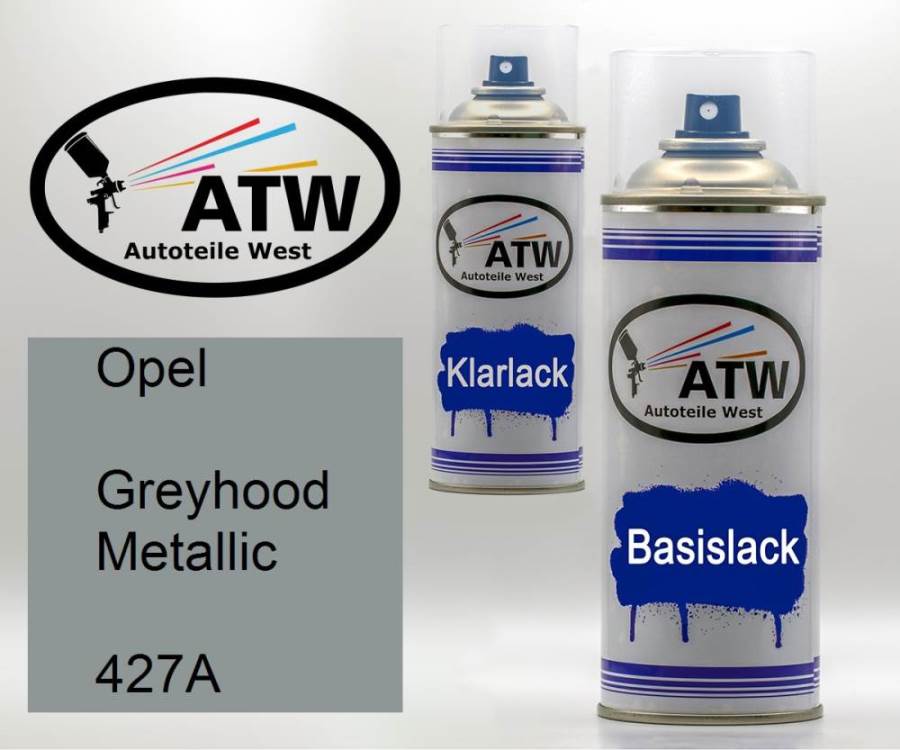 Opel, Greyhood Metallic, 427A: 400ml Sprühdose + 400ml Klarlack - Set, von ATW Autoteile West.